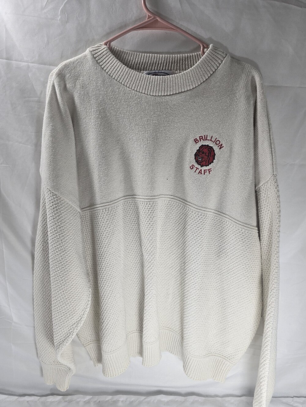 Vintage Neff Brillon Staff Cream Knit Sweater Made In USA Oversized